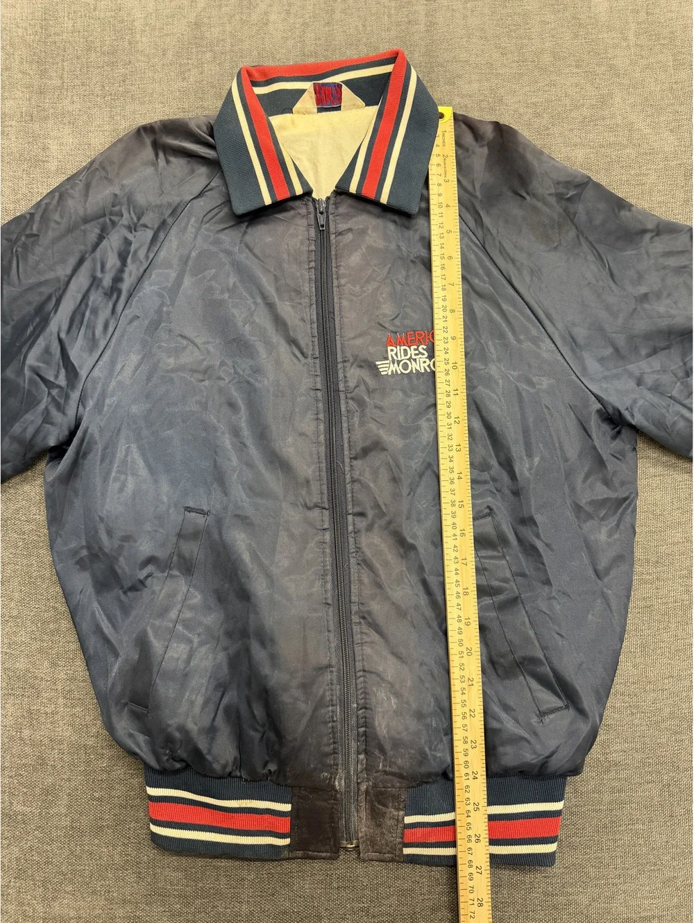 Vintage MVP Corp Inc. America Rides Monroe Navy Blue Bomber Jacket Large